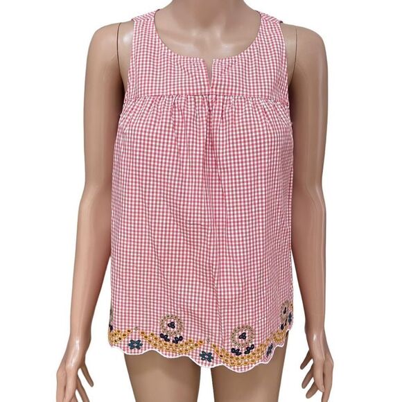 Madewell Tops - Madewell Tank Top Red White Embroidered Checkered Gingham Sleeveless Sz XS